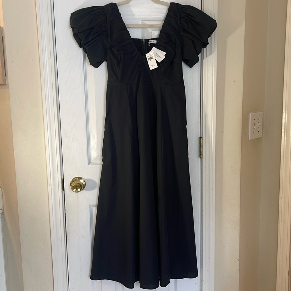 NWT Abercrombie & Fitch Black Midi puff sleeves Dress Size Small with Pockets